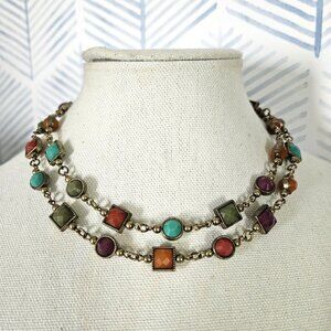 Premier Designs Jewelry Chiclet Long Layering 40" Gold Tone Jeweled Necklace